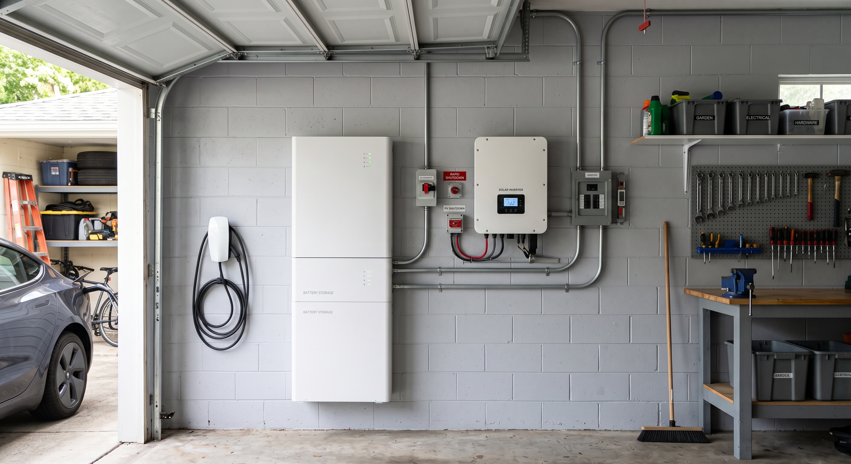 Home battery system paired with solar panels